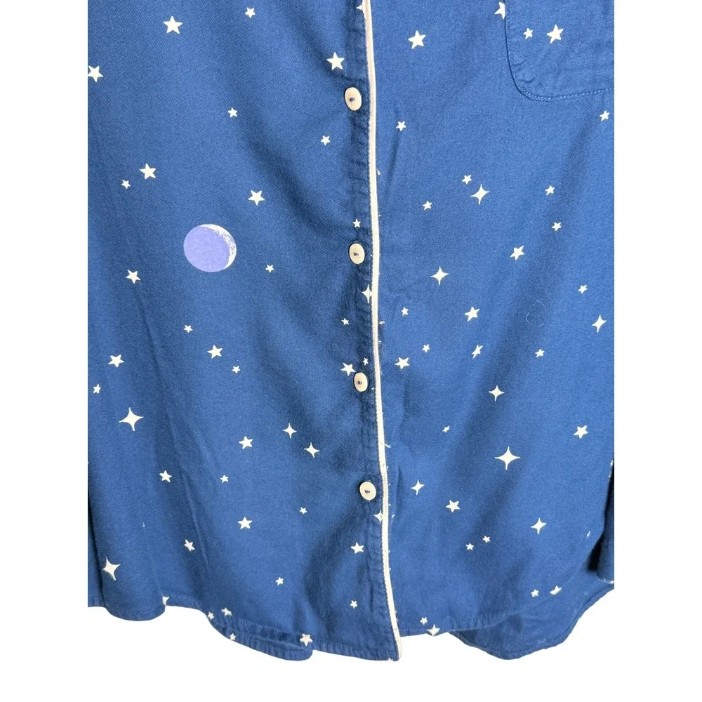 Victoria's Secret Celestial Pajama Top Stars Moon Button Front Sleep Shirt L‎